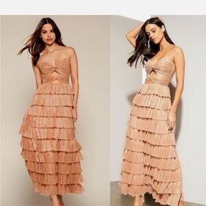 Gianni Bini Blush Peach Tiered Ruffle Midi Dress